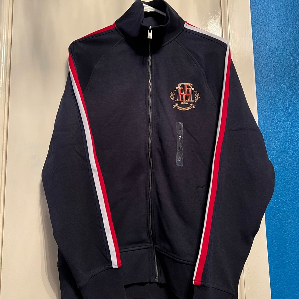 navy zip-up sweater